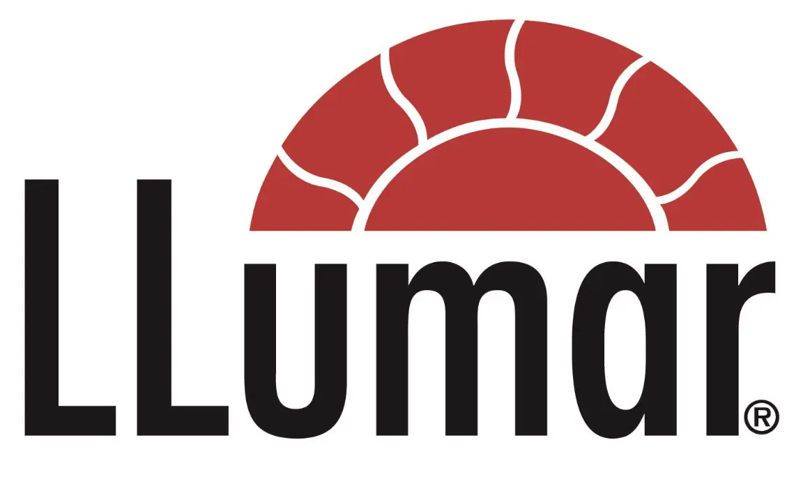 A red and black logo for lumos